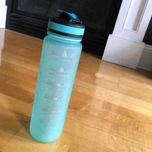 Motivational Water Bottle w/ Time Marker, Strainer, Carry Strap, Aqua, 32 oz